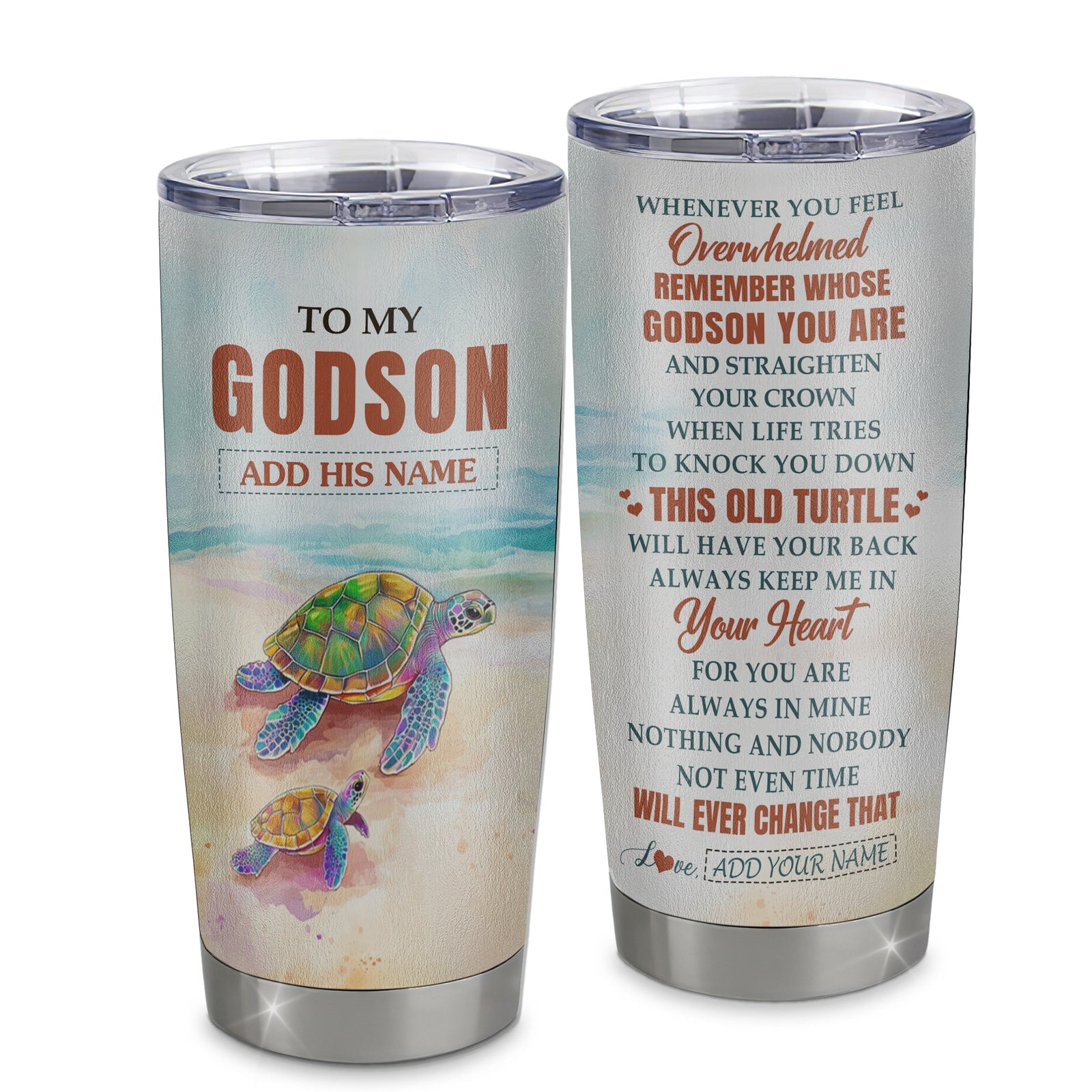 Personalized To My Godson Gifts Tumbler From Godmother Uncle Whenever Turtle Unique Birthday Gifts For Godson Graduation Christmas Custom Stainless Steel Cup Mug | siriusteestore