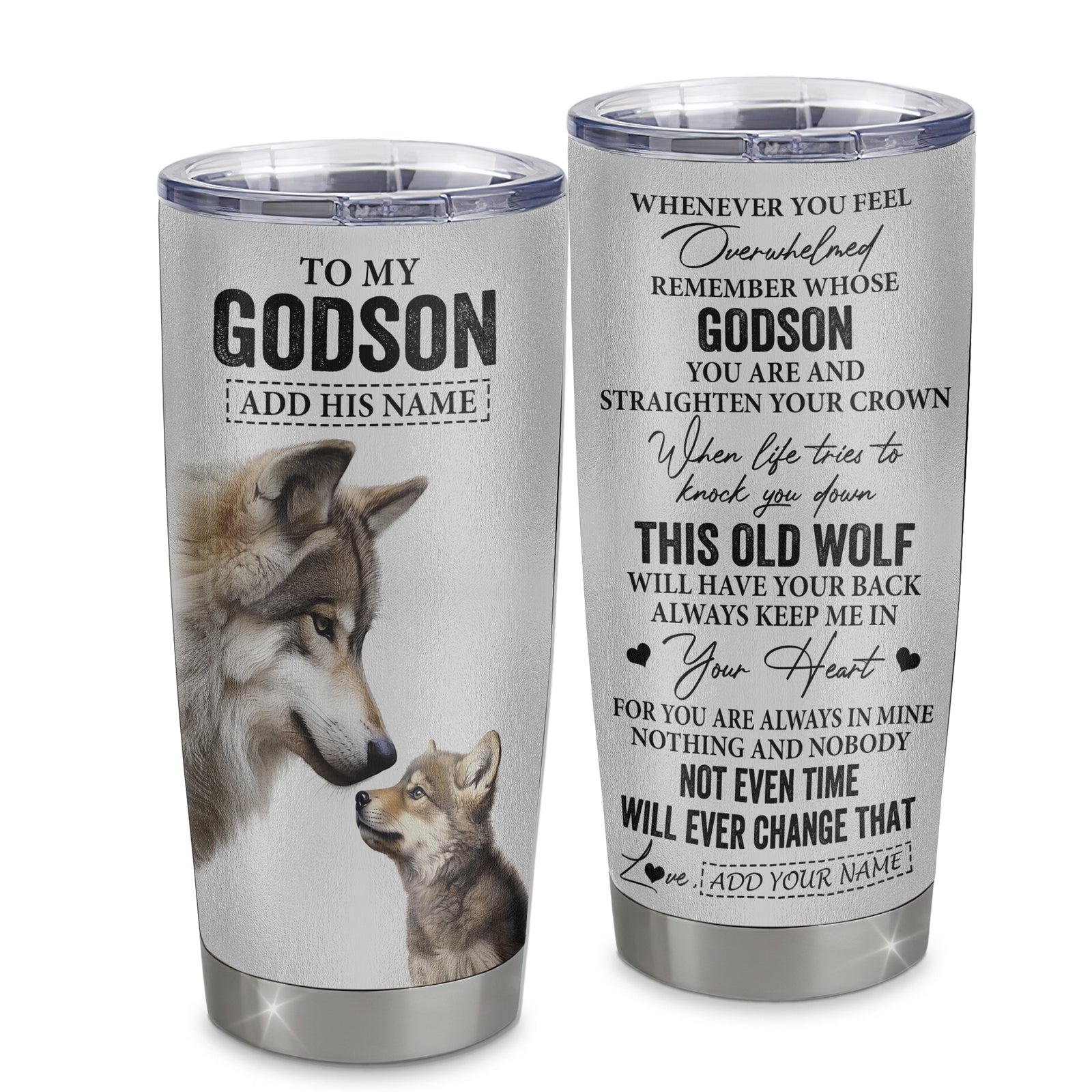 Personalized To My Godson Gifts Tumbler From Godmother Uncle Whenever Wolf Unique Birthday Gifts For Godson Graduation Christmas Custom Stainless Steel Cup Travel Mug | siriusteestore
