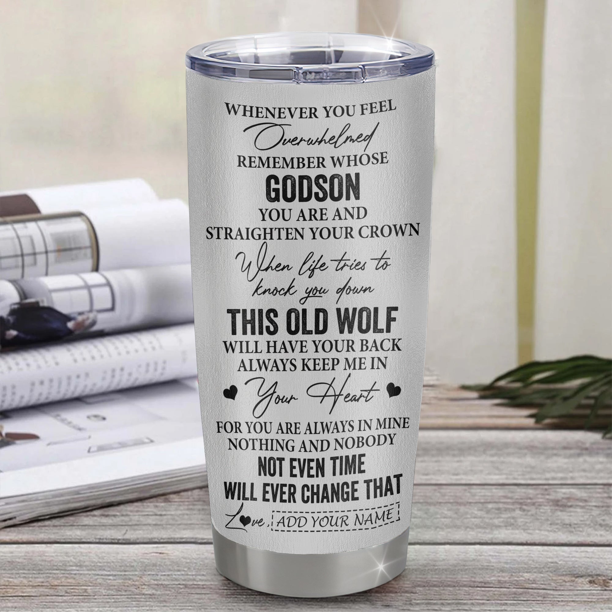 Personalized To My Godson Gifts Tumbler From Godmother Uncle Whenever Wolf Unique Birthday Gifts For Godson Graduation Christmas Custom Stainless Steel Cup Travel Mug | siriusteestore
