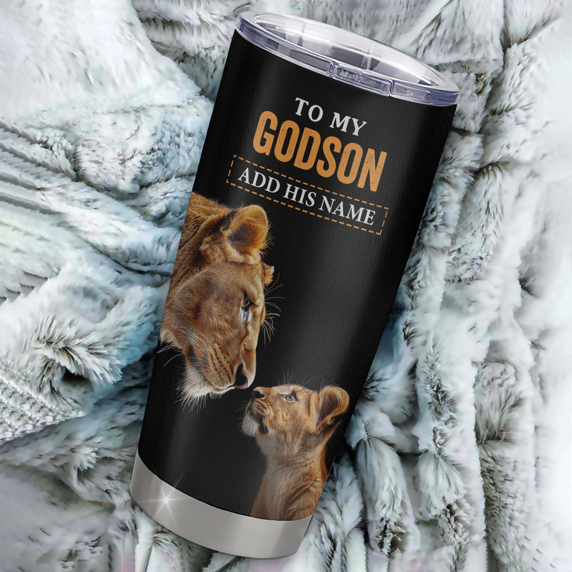 Personalized To My Godson Gifts Tumbler From Godmother Wherever Your Journey In Life Lion Goddaughter Birthday Gifts Christmas Custom Stainless Steel Travel Mug | siriusteestore