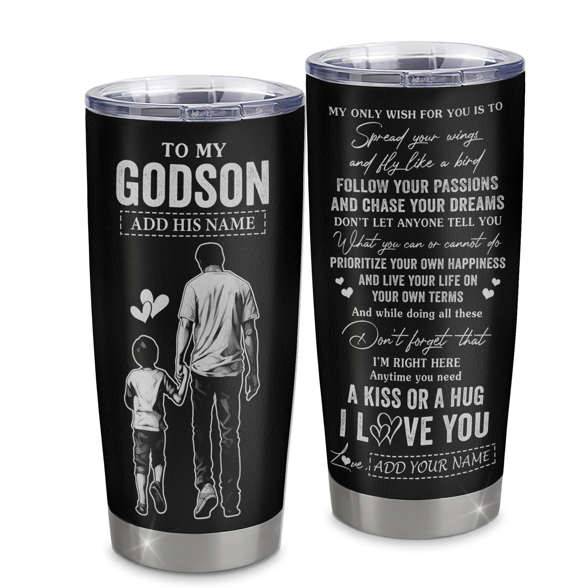 Personalized To My Godson Gifts Tumbler From Uncle Godfather My Only Wish For You Godson Birthday Gifts Graduation Christmas Custom Stainless Steel Cup Travel Mug | siriusteestore
