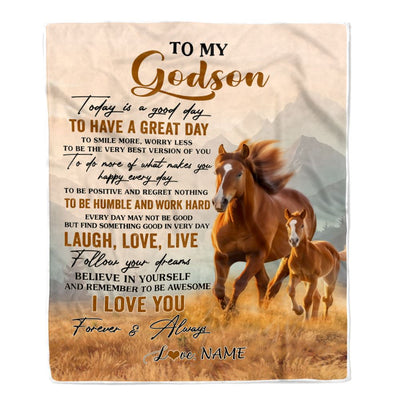 Personalized To My Godson Horse Blanket From Godmother Uncle Every Day Laugh Love Live Godson Birthday Gifts Graduation Christmas Customized Fleece Blanket | siriusteestore