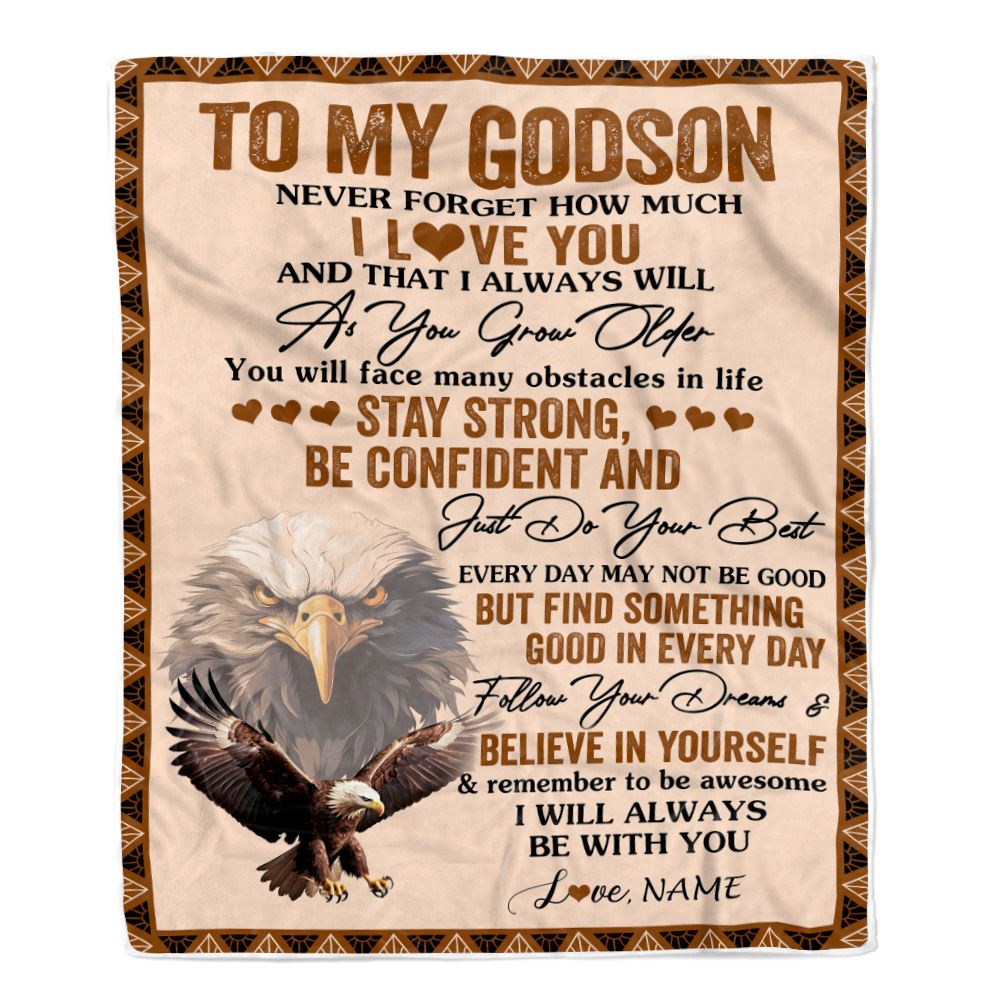 Personalized To My Godson I Love You Forever Blanket From Aunt Uncle Godfather Eagle Godson Birthday Gifts Graduation Christmas Customized Fleece Throw Blanket | siriusteestore