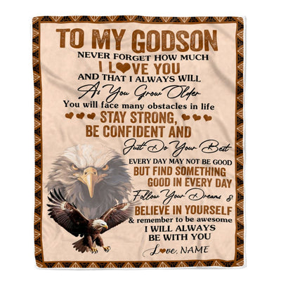 Personalized To My Godson I Love You Forever Blanket From Aunt Uncle Godfather Eagle Godson Birthday Gifts Graduation Christmas Customized Fleece Throw Blanket | siriusteestore