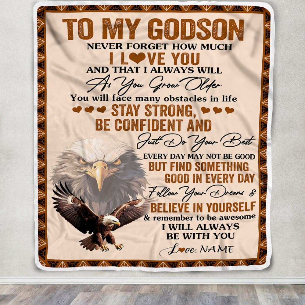 Personalized To My Godson I Love You Forever Blanket From Aunt Uncle Godfather Eagle Godson Birthday Gifts Graduation Christmas Customized Fleece Throw Blanket | siriusteestore