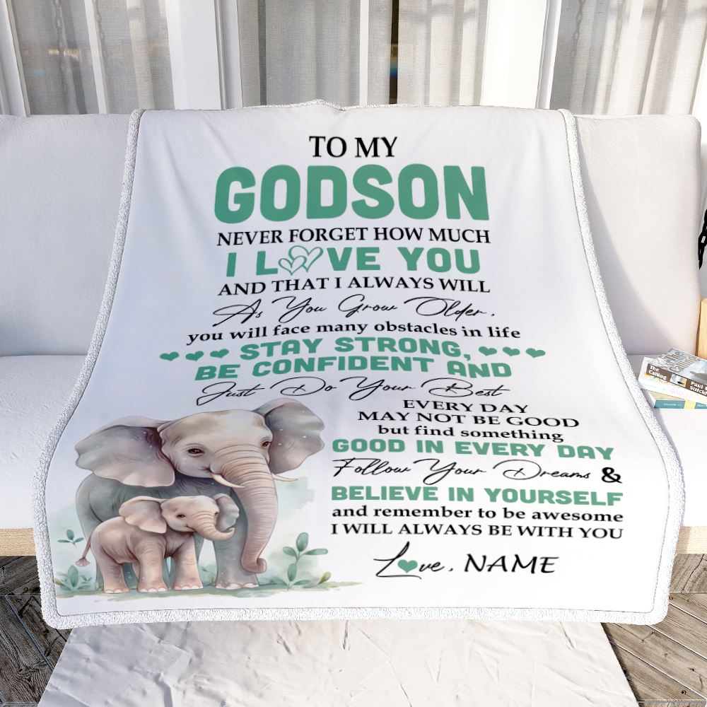 Personalized To My Godson I Love You Forever Blanket From Aunt Uncle Godfather Elephant Godson Birthday Gifts Graduation Christmas Customized Fleece Blanket | siriusteestore