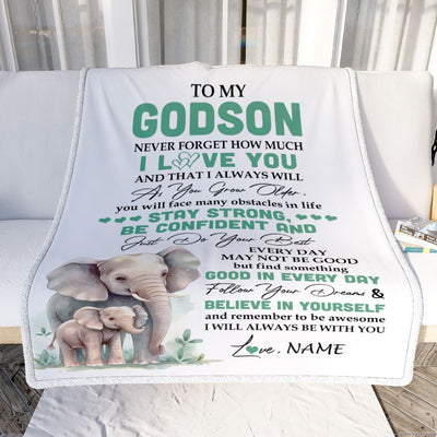Personalized To My Godson I Love You Forever Blanket From Aunt Uncle Godfather Elephant Godson Birthday Gifts Graduation Christmas Customized Fleece Blanket | siriusteestore