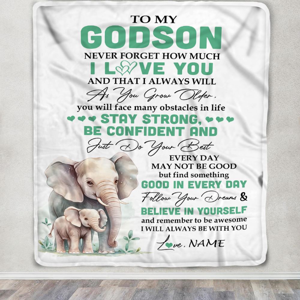 Personalized To My Godson I Love You Forever Blanket From Aunt Uncle Godfather Elephant Godson Birthday Gifts Graduation Christmas Customized Fleece Blanket | siriusteestore
