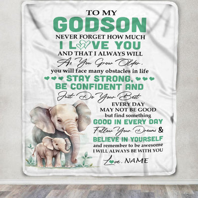 Personalized To My Godson I Love You Forever Blanket From Aunt Uncle Godfather Elephant Godson Birthday Gifts Graduation Christmas Customized Fleece Blanket | siriusteestore
