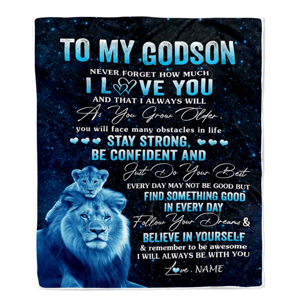 Personalized To My Godson I Love You Forever Blanket From Godfather Lion Godchild Godson Birthday Gifts Graduation Christmas Customized Fleece Blanket | siriusteestore