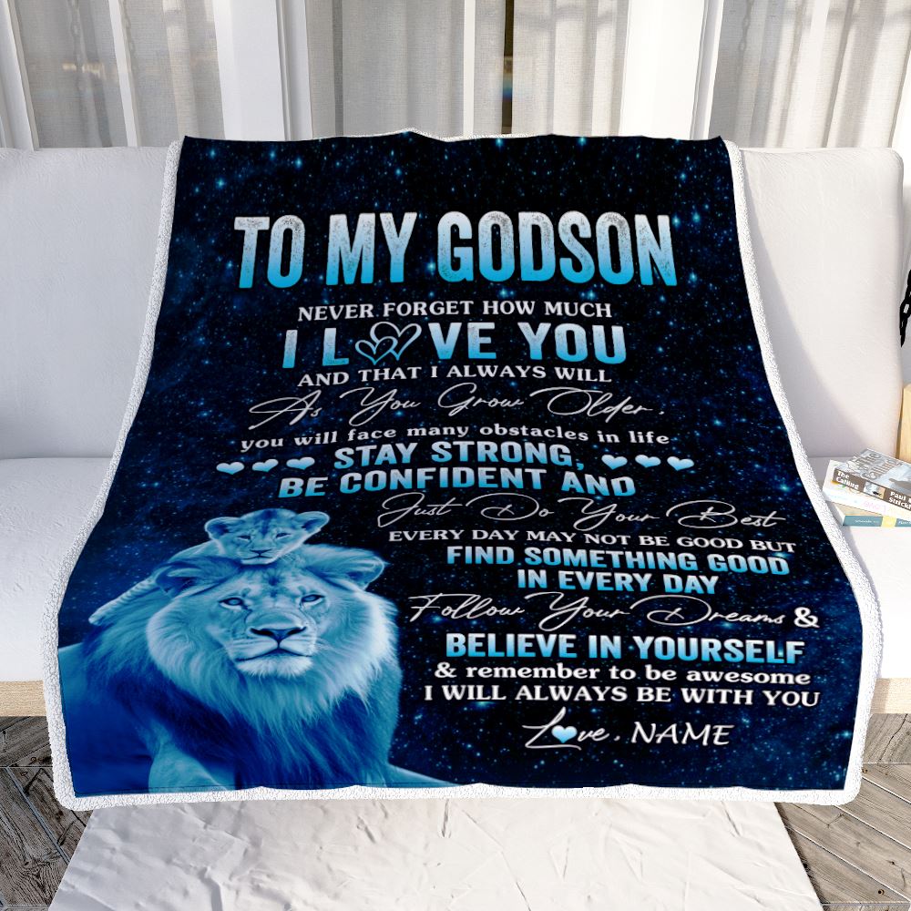 Personalized To My Godson I Love You Forever Blanket From Godfather Lion Godchild Godson Birthday Gifts Graduation Christmas Customized Fleece Blanket | siriusteestore