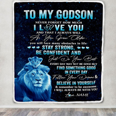 Personalized To My Godson I Love You Forever Blanket From Godfather Lion Godchild Godson Birthday Gifts Graduation Christmas Customized Fleece Blanket | siriusteestore