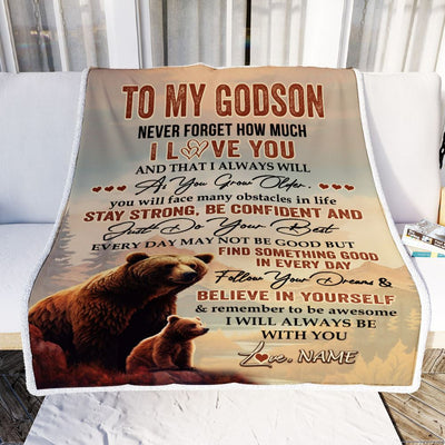 Personalized To My Godson I Love You Forever Blanket From Godmother Godfather Bear Godson Birthday Gifts Graduation Christmas Customized Fleece Blanket | siriusteestore
