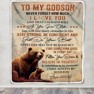 Personalized To My Godson I Love You Forever Blanket From Godmother Godfather Bear Godson Birthday Gifts Graduation Christmas Customized Fleece Blanket | siriusteestore