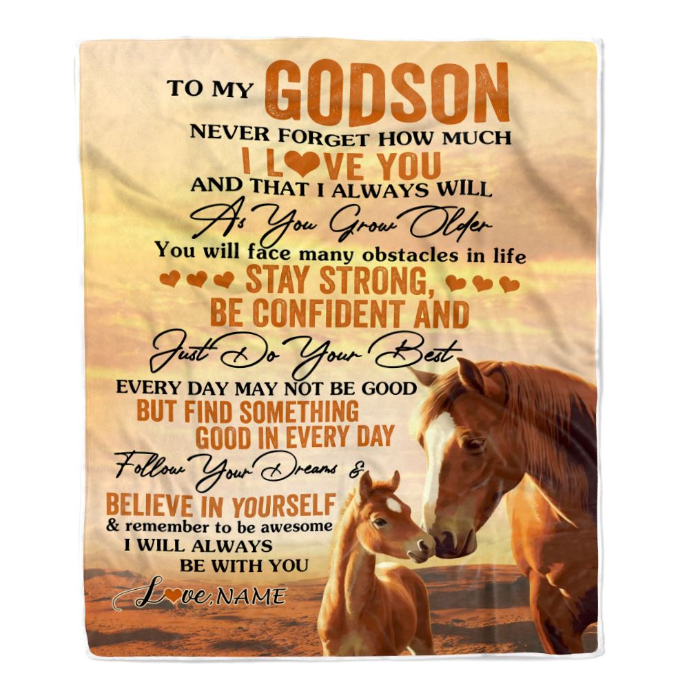 Personalized To My Godson I Love You Forever Blanket From Godmother Godfather Uncle Horse Godson Birthday Gifts Graduation Christmas Customized Fleece Blanket | siriusteestore