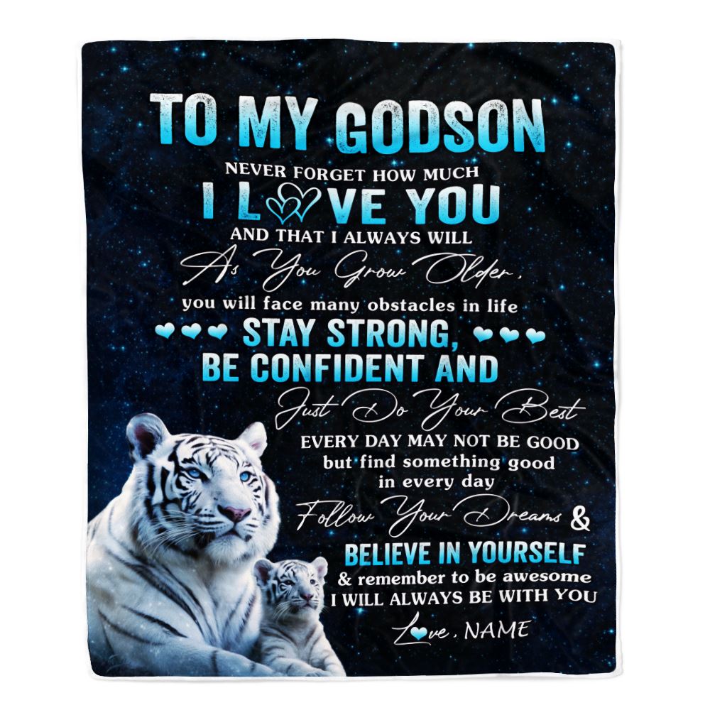 Personalized To My Godson I Love You Forever Blanket From Godmother Godfather White Tiger Godchild Godson Graduation Christmas Customized Fleece Blanket | siriusteestore