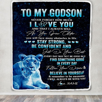 Personalized To My Godson I Love You Forever Blanket From Godmother Lion Godchild Godson Birthday Gifts Graduation Christmas Customized Fleece Blanket | siriusteestore