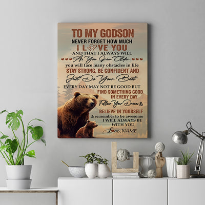 Personalized To My Godson I Love You Forever Canvas From Godfather Godmother Bear Godson Birthday Gifts Graduation Christmas Custom Wall Art Print Framed Canvas | siriusteestore