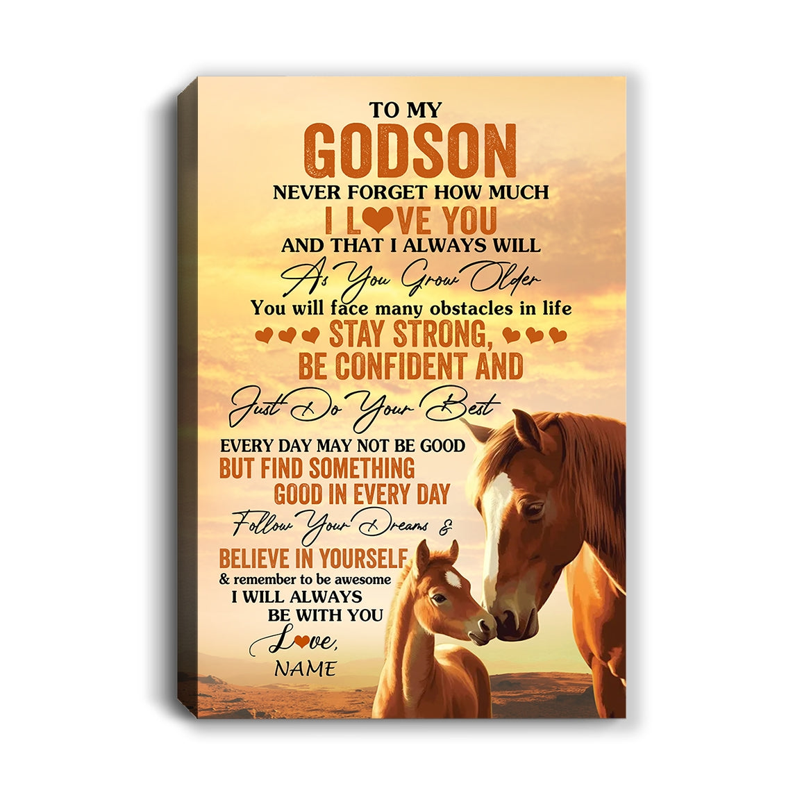 Personalized To My Godson I Love You Forever Canvas From Godfather Godmother Horse Godson Birthday Gifts Graduation Christmas Custom Wall Art Print Framed Canvas | siriusteestore
