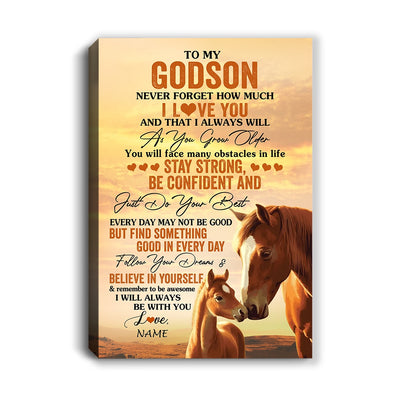 Personalized To My Godson I Love You Forever Canvas From Godfather Godmother Horse Godson Birthday Gifts Graduation Christmas Custom Wall Art Print Framed Canvas | siriusteestore