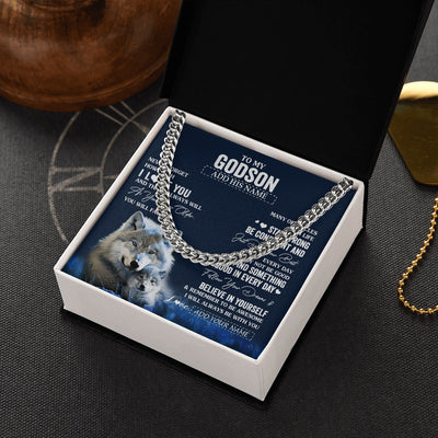 Cuban Link Chain Necklace Stainless Steel | 2 | Personalized To My Godson I Love You Forever Necklace From Godmother Godfather Wolf Godson Birthday Gifts Graduation Christmas Custom Gift Box Message Card | siriusteestore.myshopify