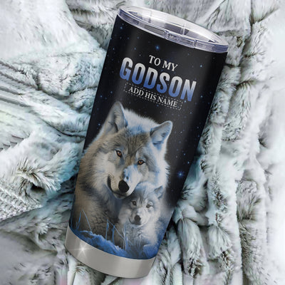 Personalized To My Godson I Love You Forever Tumbler From Godmother Godfather Wolf Godson Birthday Gifts Graduation Christmas Custom Stainless Steel Cup Travel Mug | siriusteestore