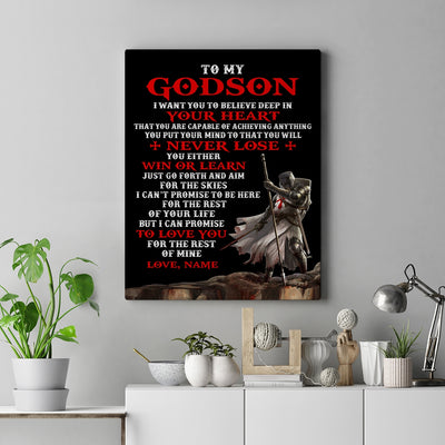 Personalized To My Godson Knight Templar Canvas From Godfather Aunt You Will Never Lose Godson Birthday Gifts Graduation Christmas Custom Wall Art Print Framed Canvas | siriusteestore