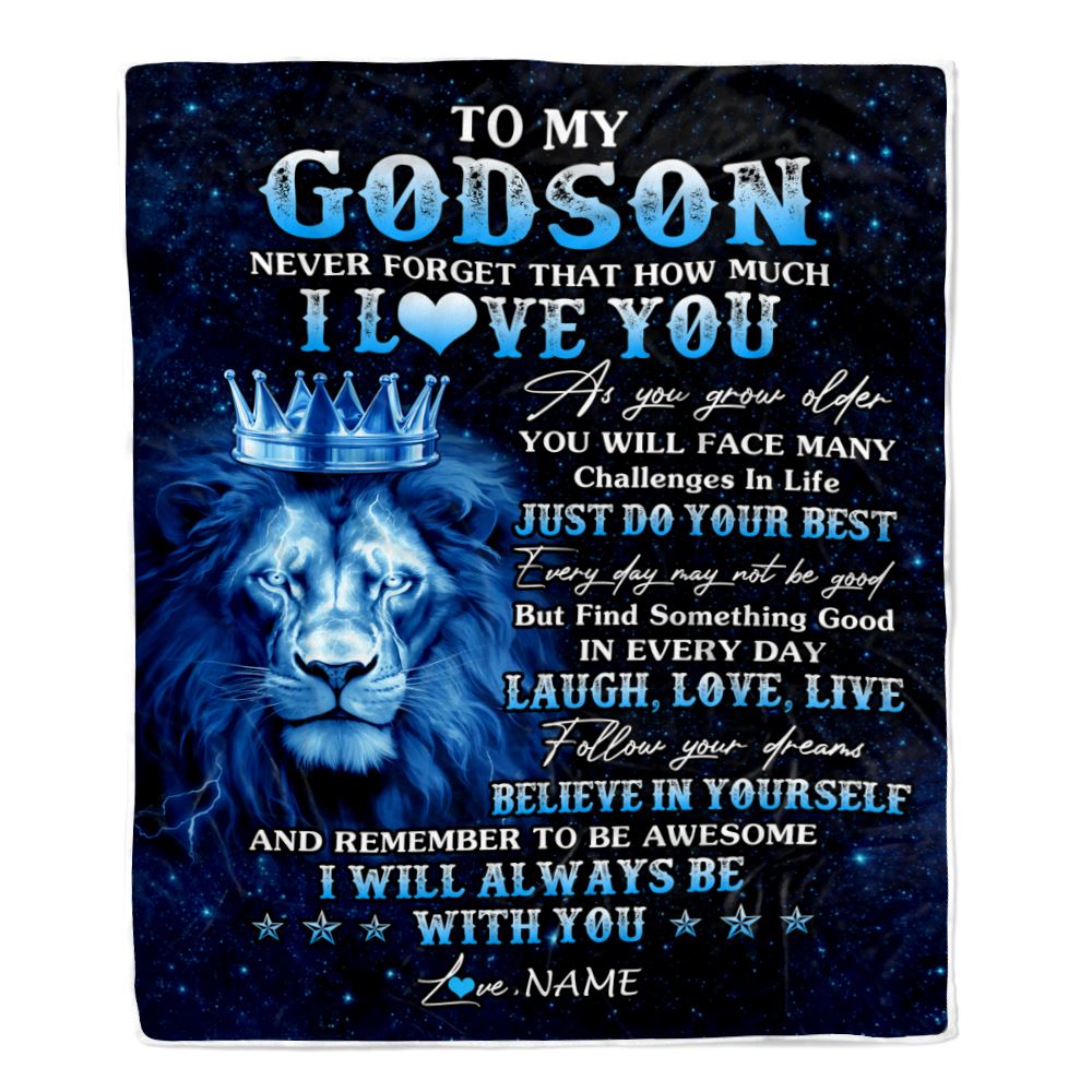 Personalized To My Godson Lion Blanket From Aunt Uncle I Love You Lion Ideas For Godson Birthday Gifts Graduation Christmas Customized Fleece Blanket | siriusteestore