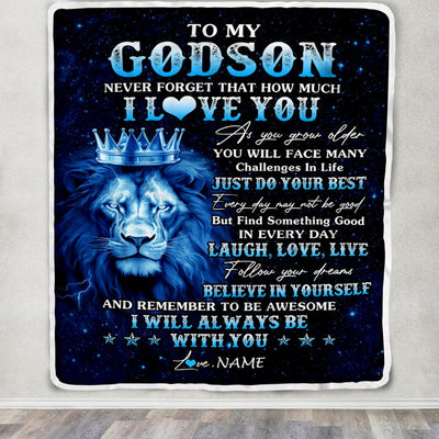Personalized To My Godson Lion Blanket From Aunt Uncle I Love You Lion Ideas For Godson Birthday Gifts Graduation Christmas Customized Fleece Blanket | siriusteestore
