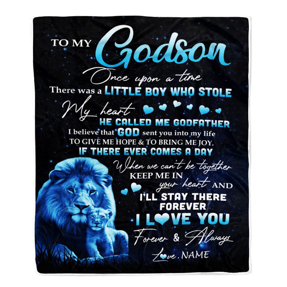Personalized To My Godson Lion Blanket From Godfather I'll Stay There Forever Godson Birthday Graduation Christmas Customized Bed Quilt Fleece Throw Blanket | siriusteestore