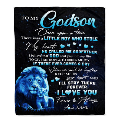 Personalized To My Godson Lion Blanket From Godfather I'll Stay There Forever Godson Birthday Graduation Christmas Customized Bed Quilt Fleece Throw Blanket | siriusteestore