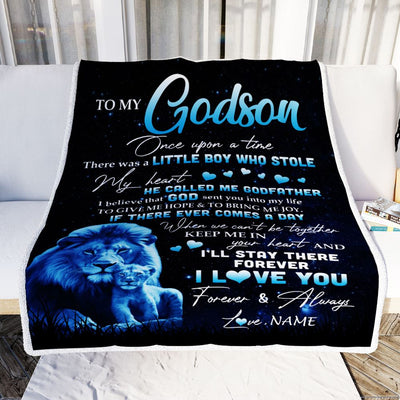 Personalized To My Godson Lion Blanket From Godfather I'll Stay There Forever Godson Birthday Graduation Christmas Customized Bed Quilt Fleece Throw Blanket | siriusteestore