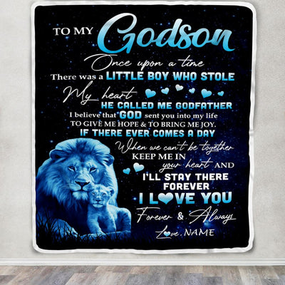 Personalized To My Godson Lion Blanket From Godfather I'll Stay There Forever Godson Birthday Graduation Christmas Customized Bed Quilt Fleece Throw Blanket | siriusteestore