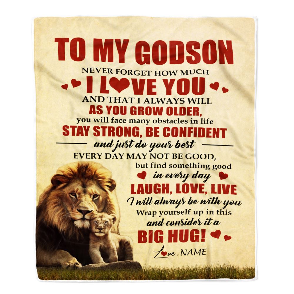 Personalized To My Godson Lion Blanket From Godfather Never Forget How Much I Love You Godson Birthday Graduation Christmas Customized Bed Fleece Blanket | siriusteestore