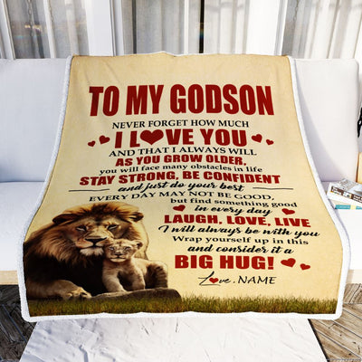 Personalized To My Godson Lion Blanket From Godfather Never Forget How Much I Love You Godson Birthday Graduation Christmas Customized Bed Fleece Blanket | siriusteestore