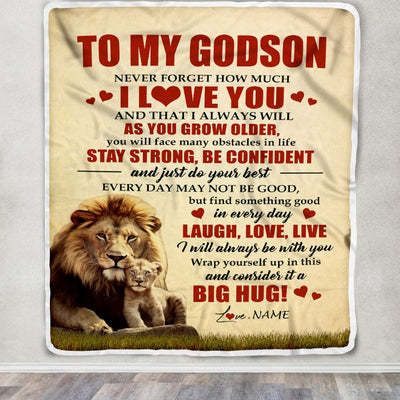 Personalized To My Godson Lion Blanket From Godfather Never Forget How Much I Love You Godson Birthday Graduation Christmas Customized Bed Fleece Blanket | siriusteestore