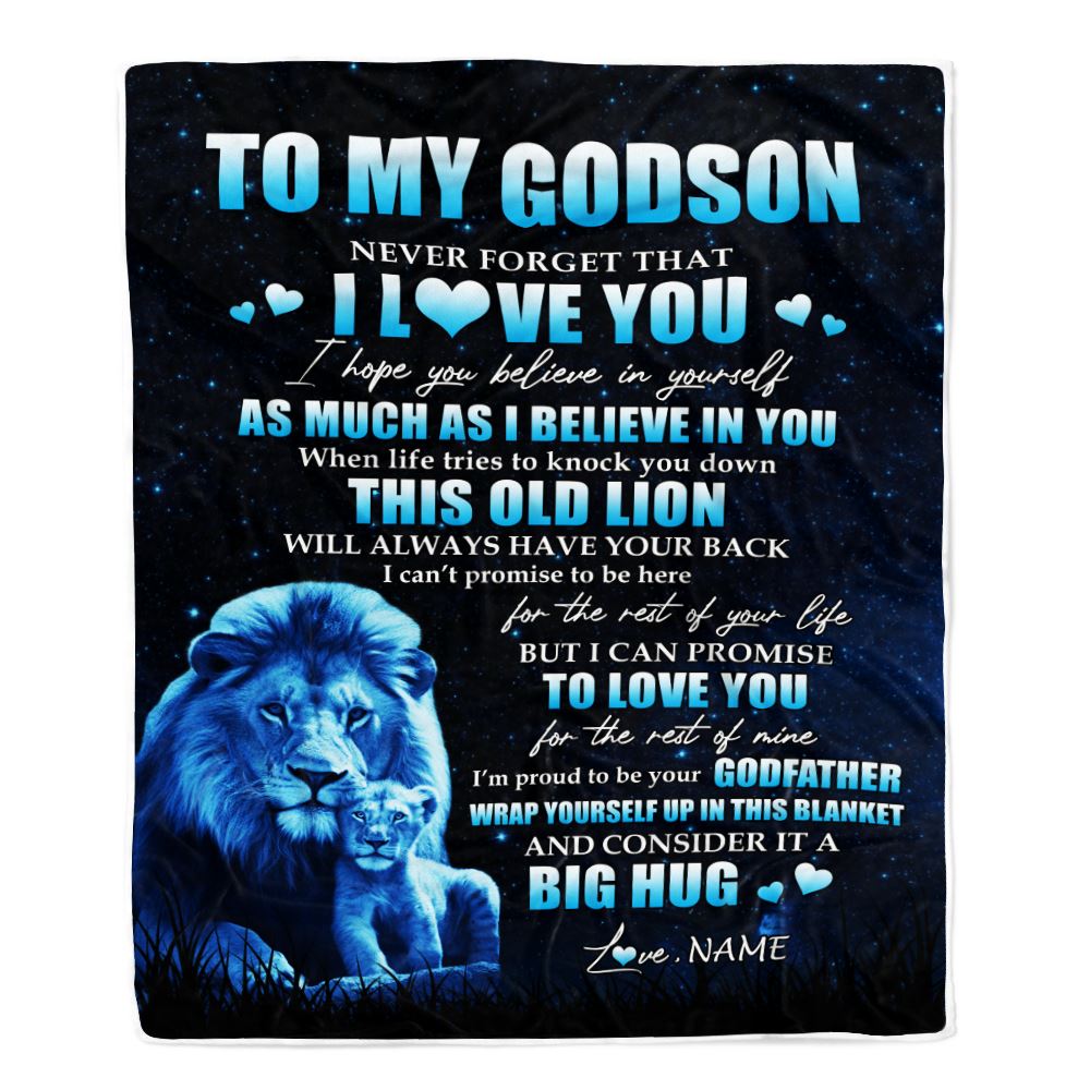 Personalized To My Godson Lion Blanket From Godfather Never Forget I Love You Godson Birthday Graduation Christmas Customized Bed Fleece Throw Blanket | siriusteestore