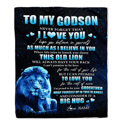 Personalized To My Godson Lion Blanket From Godfather Never Forget I Love You Godson Birthday Graduation Christmas Customized Bed Fleece Throw Blanket | siriusteestore