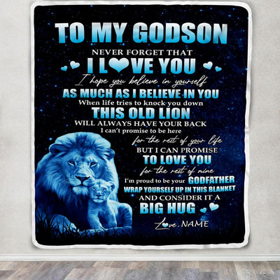 Personalized To My Godson Lion Blanket From Godfather Never Forget I Love You Godson Birthday Graduation Christmas Customized Bed Fleece Throw Blanket | siriusteestore