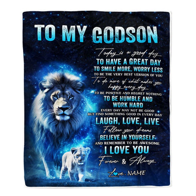 Personalized To My Godson Lion Blanket From Godfather Today Is A Good Day Godson Gifts Birthday Graduation Christmas Customized Bed Fleece Throw Blanket | siriusteestore