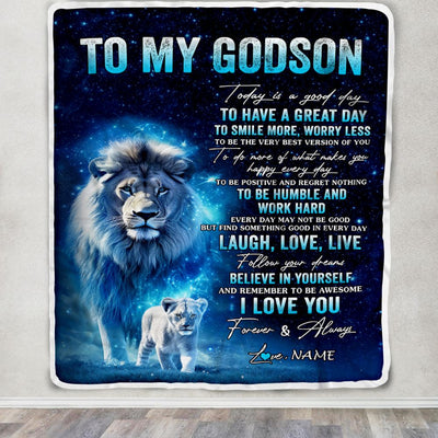 Personalized To My Godson Lion Blanket From Godfather Today Is A Good Day Godson Gifts Birthday Graduation Christmas Customized Bed Fleece Throw Blanket | siriusteestore