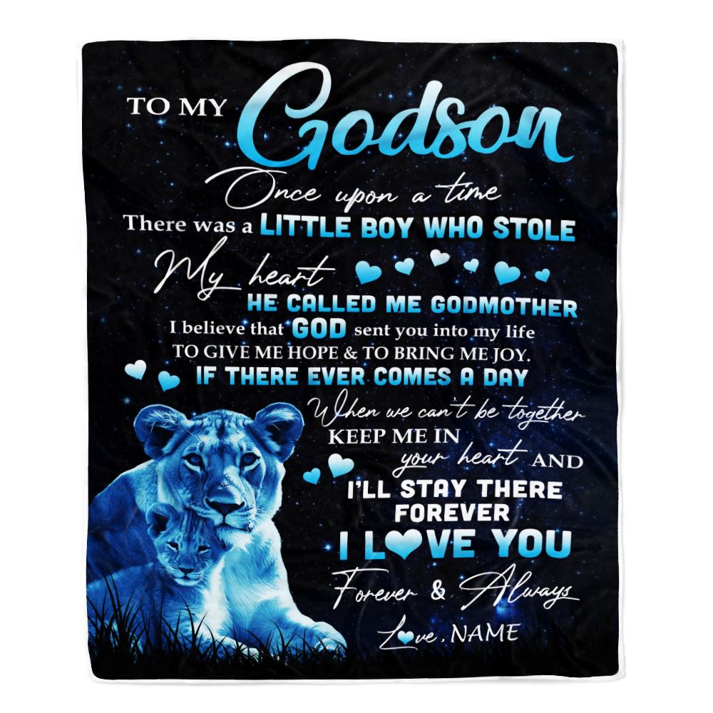 Personalized To My Godson Lion Blanket From Godmother I'll Stay There Forever Godson Birthday Graduation Christmas Customized Bed Quilt Fleece Throw Blanket | siriusteestore