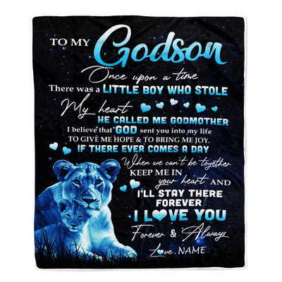 Personalized To My Godson Lion Blanket From Godmother I'll Stay There Forever Godson Birthday Graduation Christmas Customized Bed Quilt Fleece Throw Blanket | siriusteestore