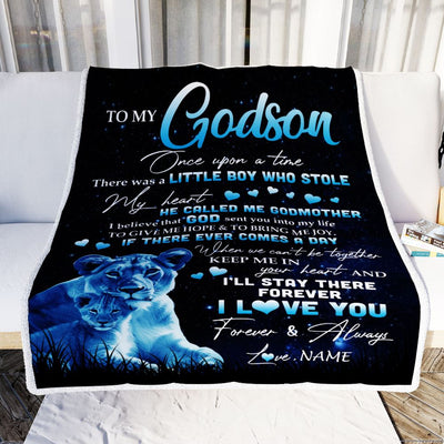 Personalized To My Godson Lion Blanket From Godmother I'll Stay There Forever Godson Birthday Graduation Christmas Customized Bed Quilt Fleece Throw Blanket | siriusteestore