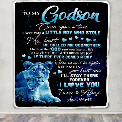 Personalized To My Godson Lion Blanket From Godmother I'll Stay There Forever Godson Birthday Graduation Christmas Customized Bed Quilt Fleece Throw Blanket | siriusteestore