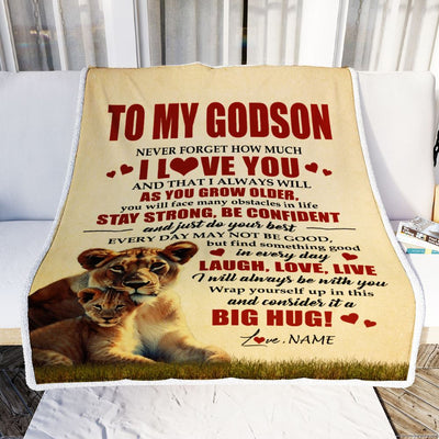 Personalized To My Godson Lion Blanket From Godmother Never Forget How Much I Love You Godson Birthday Graduation Christmas Customized Bed Fleece Blanket | siriusteestore