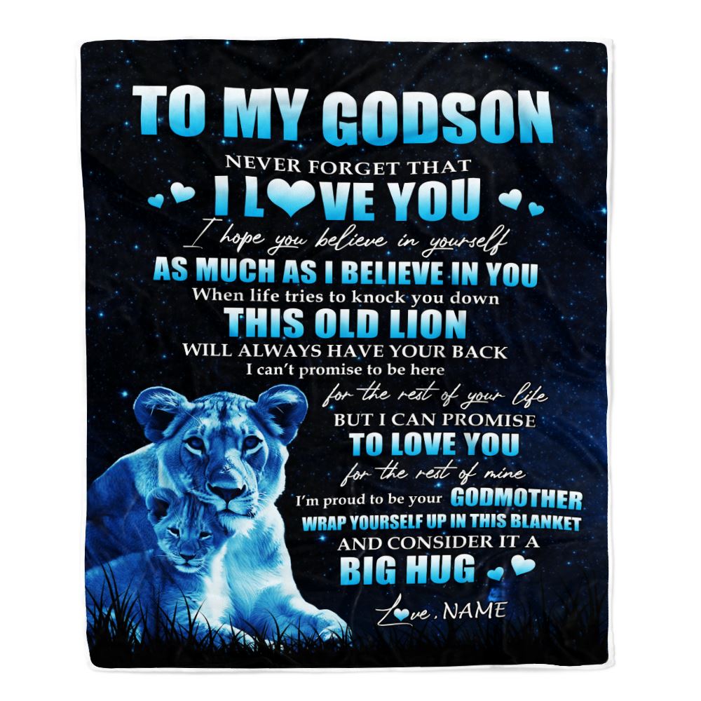 Personalized To My Godson Lion Blanket From Godmother Never Forget I Love You Godson Birthday Graduation Christmas Customized Bed Fleece Throw Blanket | siriusteestore