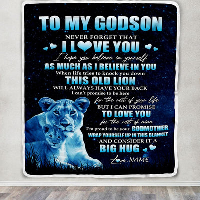 Personalized To My Godson Lion Blanket From Godmother Never Forget I Love You Godson Birthday Graduation Christmas Customized Bed Fleece Throw Blanket | siriusteestore