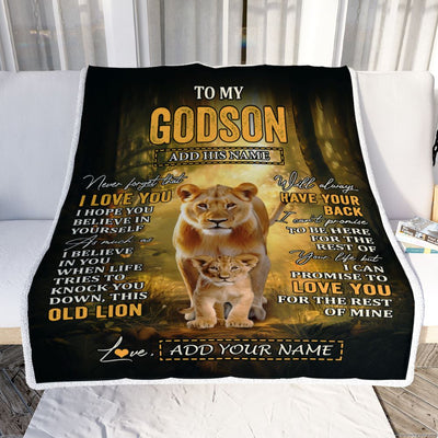 Personalized To My Godson Lion Blanket From Godmother Never Forget That I Love You Godson Birthday Gifts Graduation Christmas Customized Fleece Throw Blanket | siriusteestore