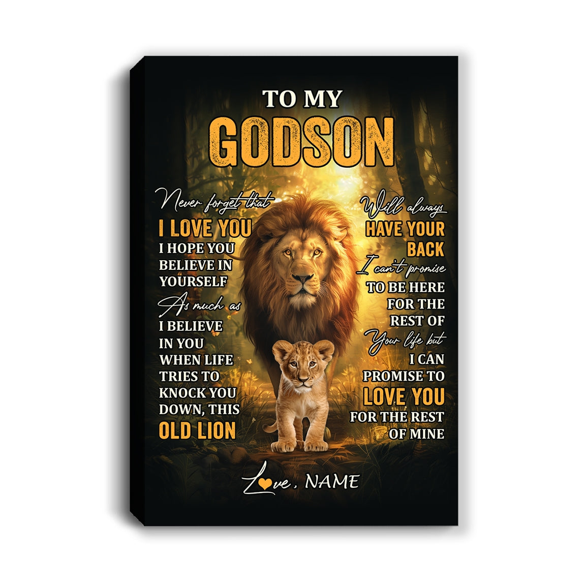 Personalized To My Godson Lion Canvas From Godfather Never Forget That I Love You Godson Birthday Gifts Graduation Christmas Custom Wall Art Print Framed Canvas | siriusteestore